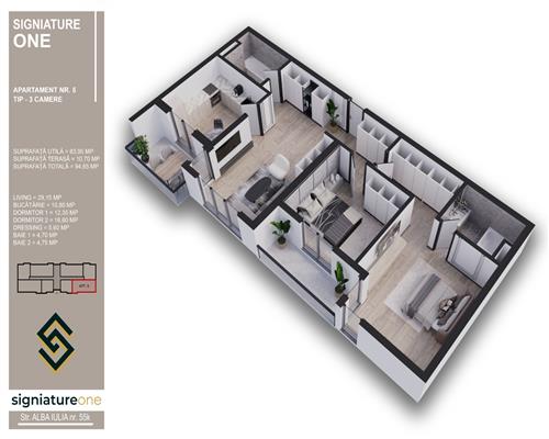 Penthouse 4 camere de lux, terasa 76 mp, zona Nord Albert, Ploiesti